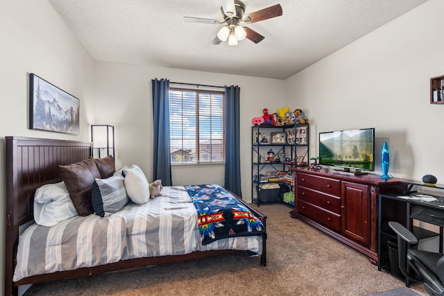 4024 Colina Roja Ln NE, Rio Rancho, NM 87124 - carpeted bedroom featuring a textured ceiling and ceiling fan