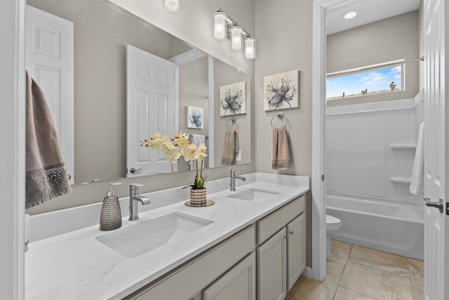 12209 Bear Valley Ln NW, Albuquerque, NM 87120 - full bathroom featuring tile patterned flooring, double vanity, toilet, and a sink