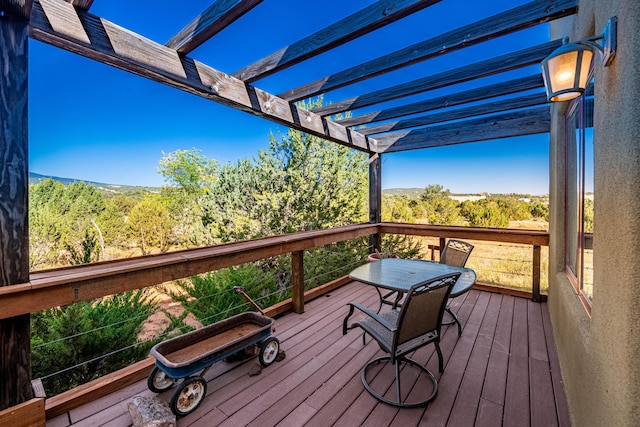 6 Storyteller Ct, Sandia Park, NM 87047 - wooden deck featuring a pergola
