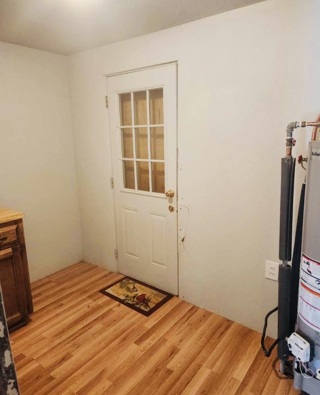 entryway featuring gas water heater and light wood-type flooring