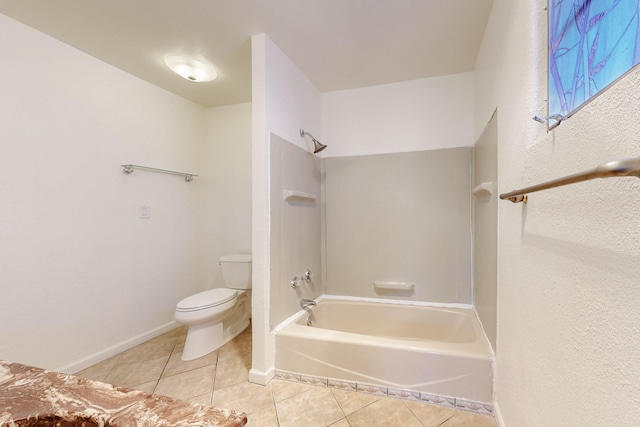 bathroom featuring toilet, tile patterned floors, shower / bath combination, and baseboards