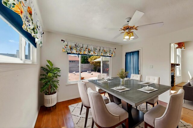 4532 Habershaw Rd NW, Albuquerque, NM 87120 - dining room featuring a ceiling fan, plenty of natural light, and wood finished floors