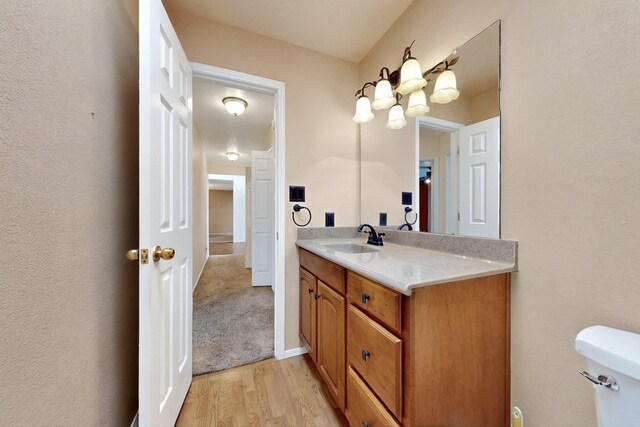 4532 Habershaw Rd NW, Albuquerque, NM 87120 - bathroom featuring vanity, wood finished floors, and toilet