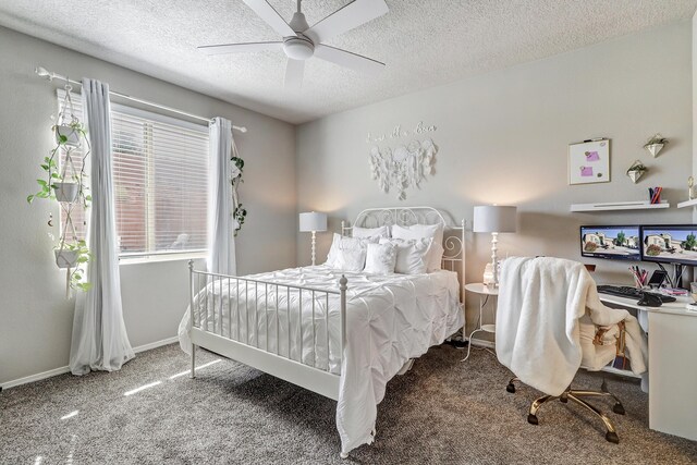 6952 Napoleon Rd NE, Rio Rancho, NM 87144 - carpeted bedroom featuring a textured ceiling, ceiling fan, and baseboards