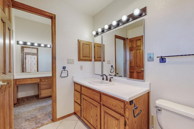 bathroom featuring toilet, tile patterned flooring, and vanity