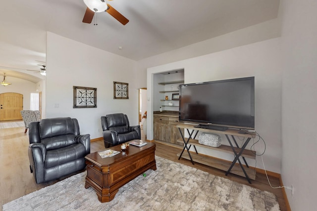 630 Barnett Rd, Bosque Farms, NM 87068 - living room with ceiling fan, wood finished floors, and baseboards