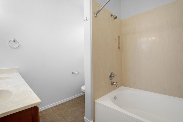 bathroom with double vanity, toilet, and shower / bath combination