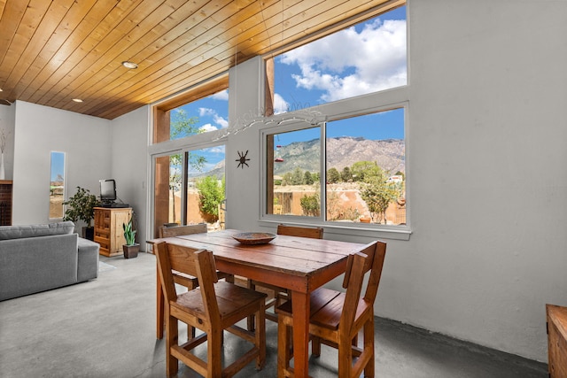 dining space with wooden ceiling