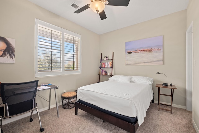 8719 Desert Fox Way NE, Albuquerque, NM 87122 - bedroom featuring baseboards, carpet, a ceiling fan, and visible vents