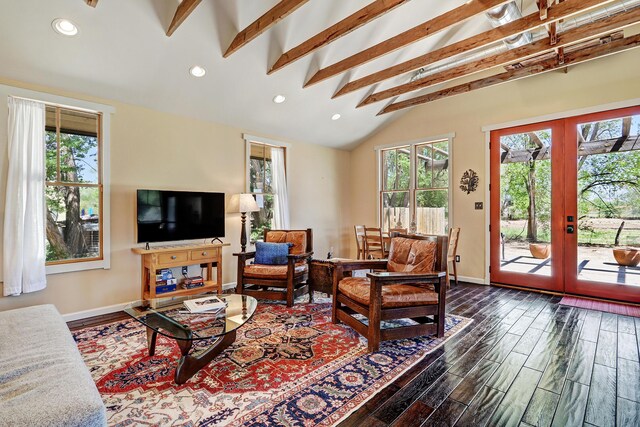 107 Rome Ln, Corrales, NM 87048 - living room featuring plenty of natural light, dark wood finished floors, french doors, and recessed lighting