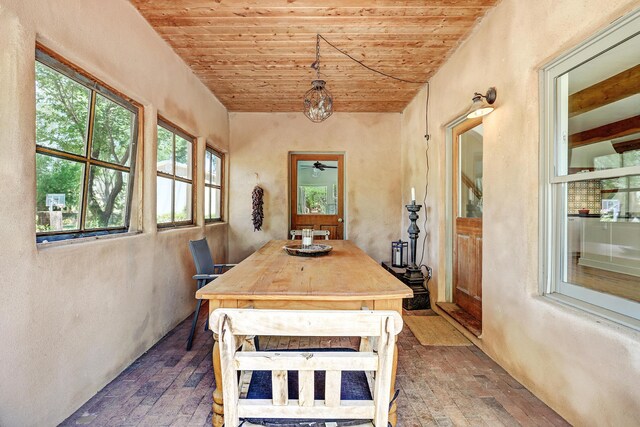 107 Rome Ln, Corrales, NM 87048 - dining room with wood ceiling and ceiling fan