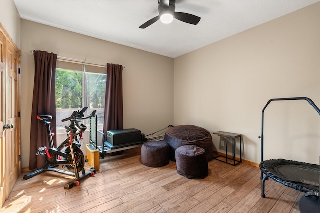 3809 Bay Hill Loop SE, Rio Rancho, NM 87124 - exercise area featuring wood-type flooring and ceiling fan