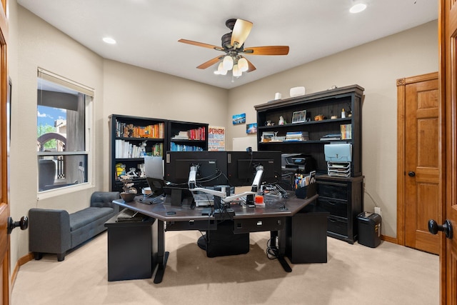 3809 Bay Hill Loop SE, Rio Rancho, NM 87124 - carpeted home office with a ceiling fan, baseboards, and recessed lighting