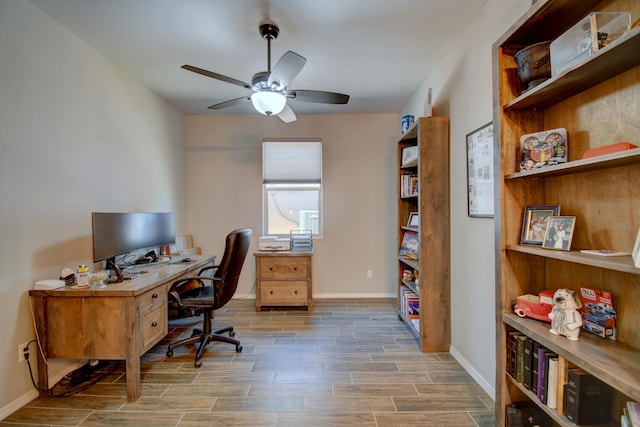 7408 Molas Rd NW, Albuquerque, NM 87114 - office space with ceiling fan, wood finished floors, and baseboards