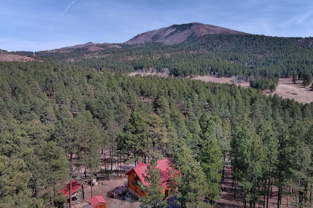 property view of mountains featuring a forest view