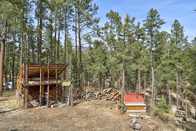 view of yard with a wooded view