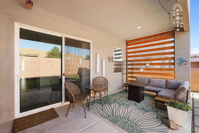 exterior space featuring outdoor lounge area
