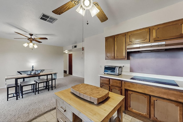 1513 Muriel St NE, Albuquerque, NM 87112 - kitchen featuring ceiling fan, under cabinet range hood, black electric stovetop, and light countertops
