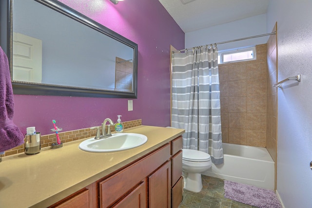 5679 Cold Creek Ave NW, Albuquerque, NM 87114 - full bathroom featuring toilet, shower / bath combo with shower curtain, and vanity
