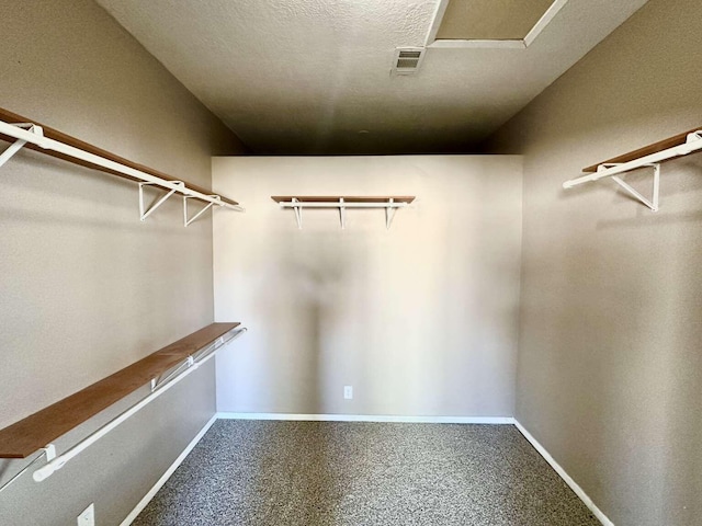 walk in closet with visible vents and carpet floors