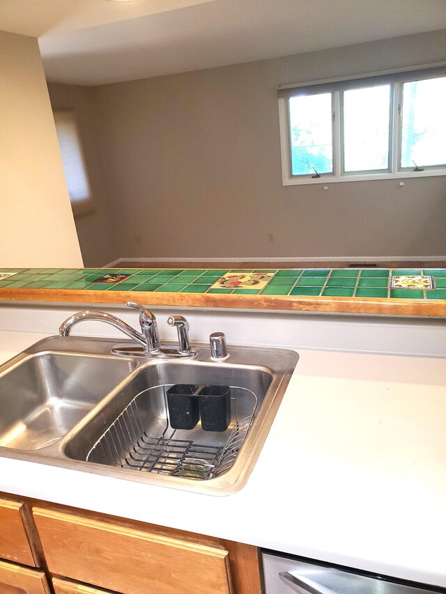 room details with a sink and light countertops