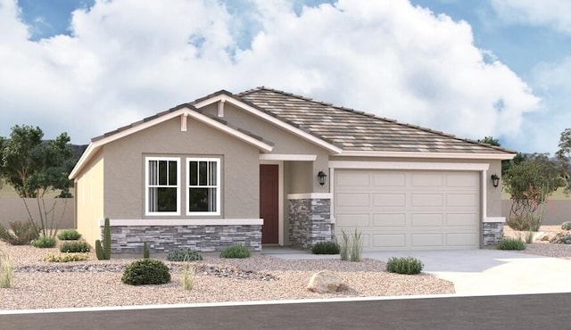 3230 Matador St SE, Rio Rancho, NM 87144 - view of front of house featuring stone siding, stucco siding, concrete driveway, and an attached garage