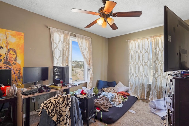 19 Sage Ct, Edgewood, NM 87015 - office featuring carpet floors, a ceiling fan, and a textured ceiling