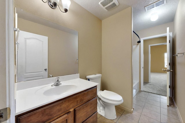 bathroom with shower / bathtub combination, tile patterned floors, vanity, toilet, and baseboards