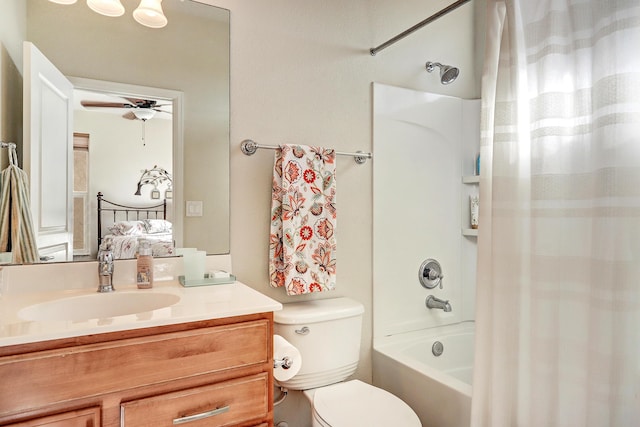 15 Los Miradores Dr NE, Rio Rancho, NM 87124 - full bath with vanity, shower / bath combination with curtain, toilet, and a ceiling fan