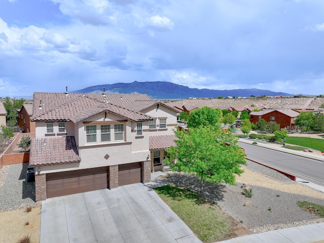 3929 Las Colinas Ave, Rio Rancho, NM 87124 - view of front of house with stucco siding, an attached garage, concrete driveway, a residential view, and a tiled roof