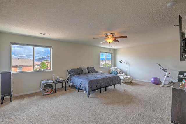 3929 Las Colinas Ave, Rio Rancho, NM 87124 - carpeted bedroom featuring a textured ceiling, baseboards, and ceiling fan