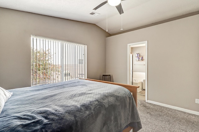 6605 Country Knoll Ct NW, Albuquerque, NM 87114 - bedroom with carpet floors, vaulted ceiling, ensuite bathroom, attic access, and baseboards