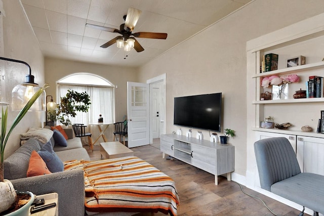 608 Coal Ave SE, Albuquerque, NM 87102 - living room with ceiling fan and wood finished floors