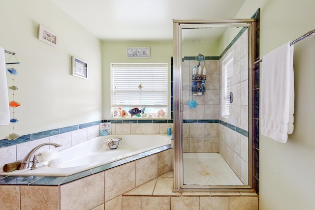 5 Francisco Rd, Cedar Crest, NM 87008 - full bathroom with a garden tub, a shower stall, and tile patterned flooring