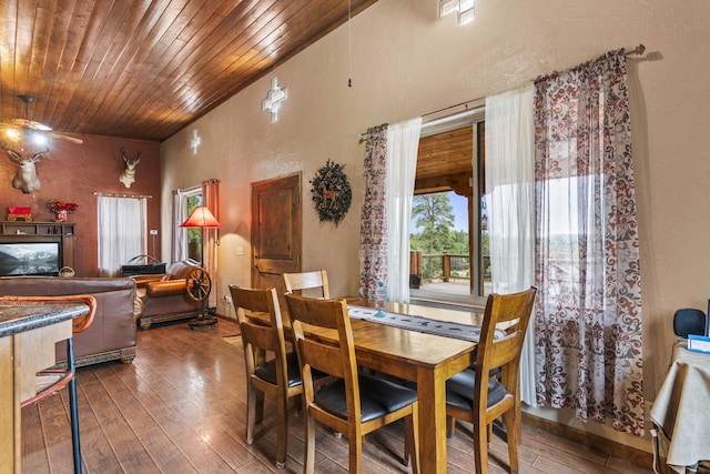 160 Black Bear Rd, Ramah, NM 87321 - dining room featuring wooden ceiling, hardwood / wood-style flooring, and a textured wall