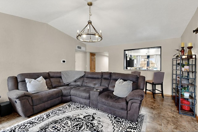 404 Pecos Loop SE, Rio Rancho, NM 87124 - living area featuring a chandelier and vaulted ceiling