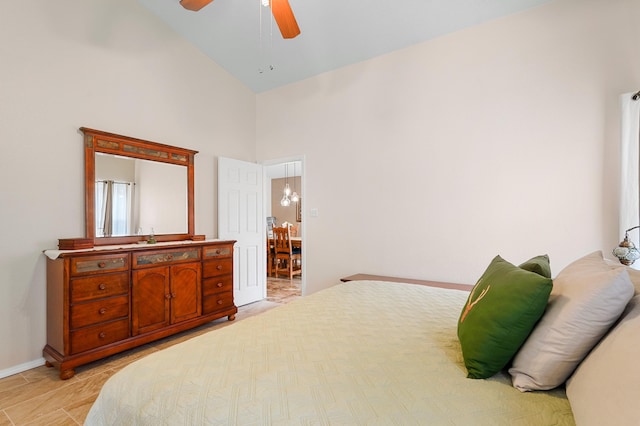 3772 Havasu Falls St NE, Rio Rancho, NM 87144 - bedroom featuring high vaulted ceiling, baseboards, and ceiling fan