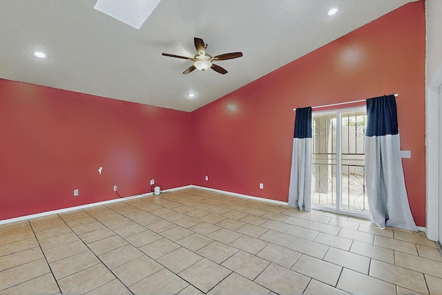8912 Silverado Ave SW, Albuquerque, NM 87121 - tiled empty room featuring ceiling fan, lofted ceiling, baseboards, recessed lighting, and a skylight
