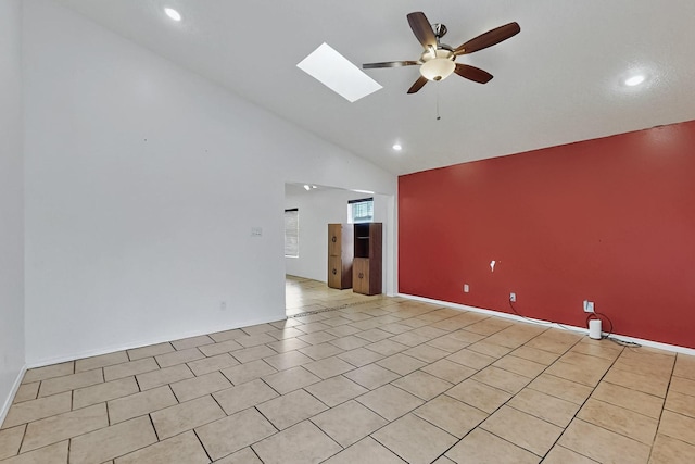 8912 Silverado Ave SW, Albuquerque, NM 87121 - empty room featuring ceiling fan, lofted ceiling, a skylight, and recessed lighting