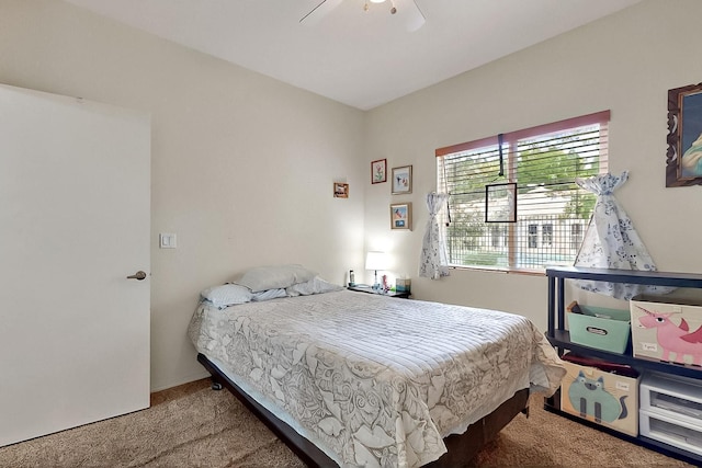 bedroom with carpet flooring and a ceiling fan