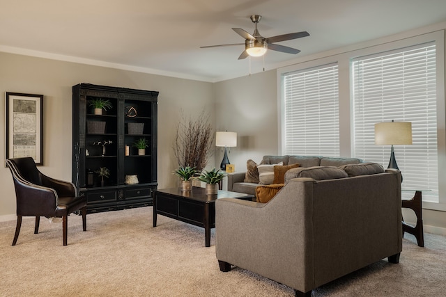 1899 Vargas Rd SE, Rio Rancho, NM 87124 - living area with carpet flooring, ceiling fan, ornamental molding, and baseboards