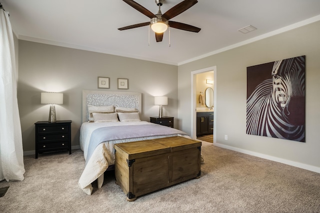 1899 Vargas Rd SE, Rio Rancho, NM 87124 - bedroom with carpet, crown molding, baseboards, and ensuite bath