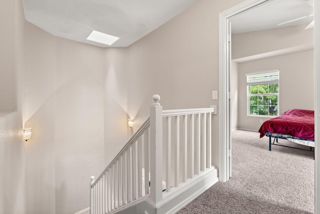5236 Na Pali St NE, Albuquerque, NM 87111 - stairway featuring carpet flooring, a skylight, and baseboards