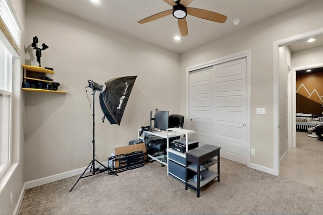 3406 Falkirk Rd NE, Rio Rancho, NM 87144 - office area with carpet flooring, recessed lighting, and a ceiling fan