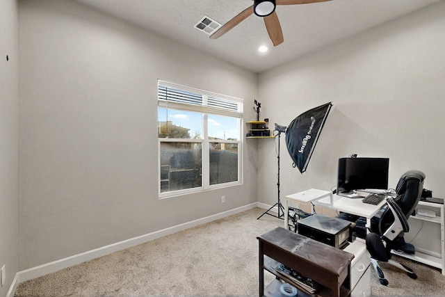 3406 Falkirk Rd NE, Rio Rancho, NM 87144 - home office with carpet floors, ceiling fan, and recessed lighting