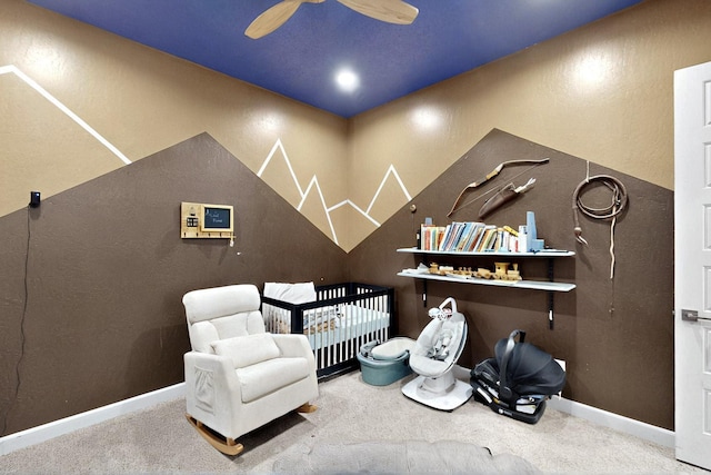 3406 Falkirk Rd NE, Rio Rancho, NM 87144 - bedroom with a crib, carpet, and a ceiling fan