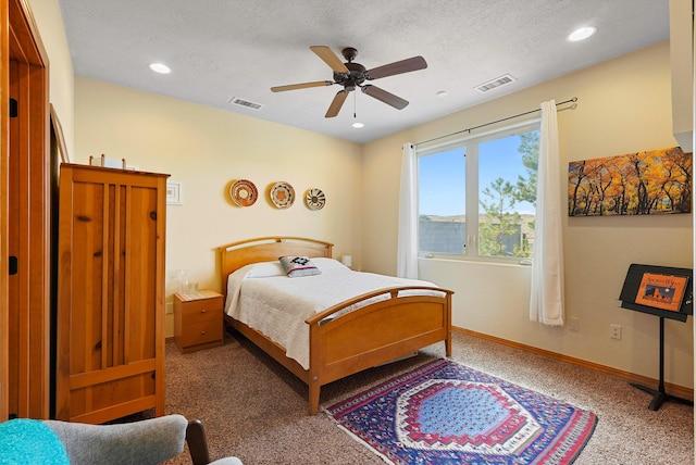 6119 La Paz Rd NE, Rio Rancho, NM 87144 - carpeted bedroom featuring baseboards, a ceiling fan, a textured ceiling, and recessed lighting