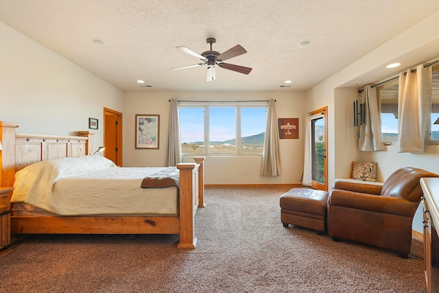 6119 La Paz Rd NE, Rio Rancho, NM 87144 - bedroom featuring carpet floors, recessed lighting, baseboards, ceiling fan, and access to exterior