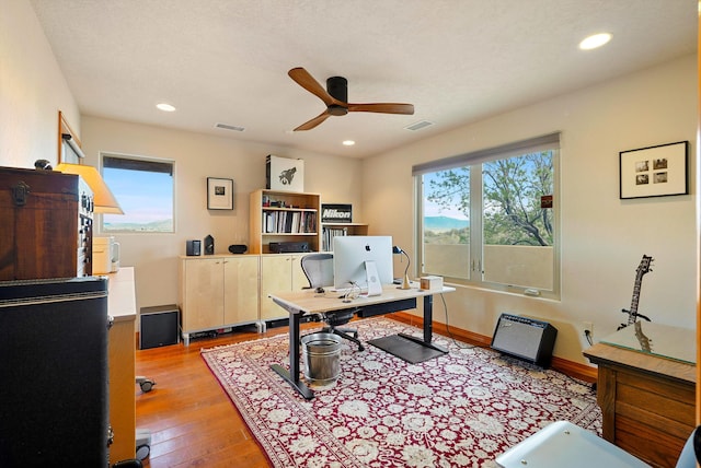6119 La Paz Rd NE, Rio Rancho, NM 87144 - office area with a ceiling fan, hardwood / wood-style flooring, recessed lighting, and baseboards