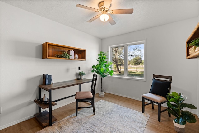 11 Riverside Rd, Peralta, NM 87042 - office area with light wood-type flooring, ceiling fan, baseboards, and a textured ceiling